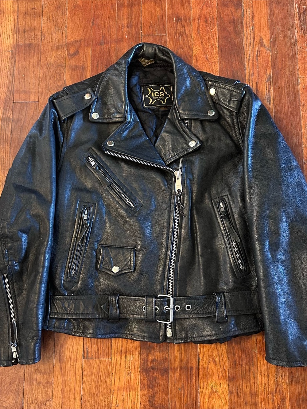 Vintage ‘90s Black Leather Motorcycle Moto Biker Quilt Lined Full Zip Jacket S